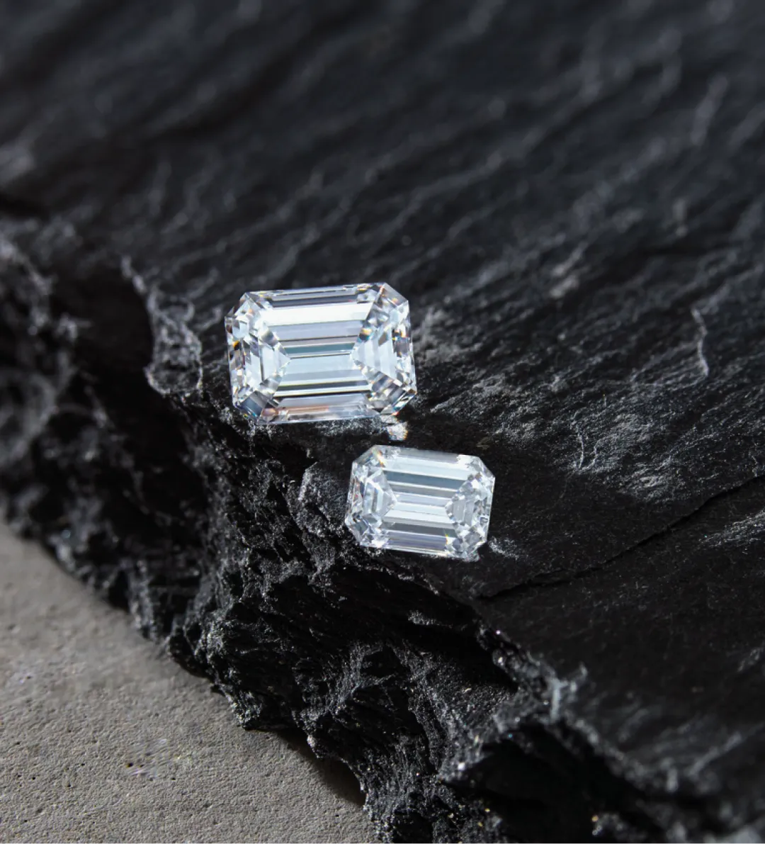 Emerald Cut Diamonds on Black Stone